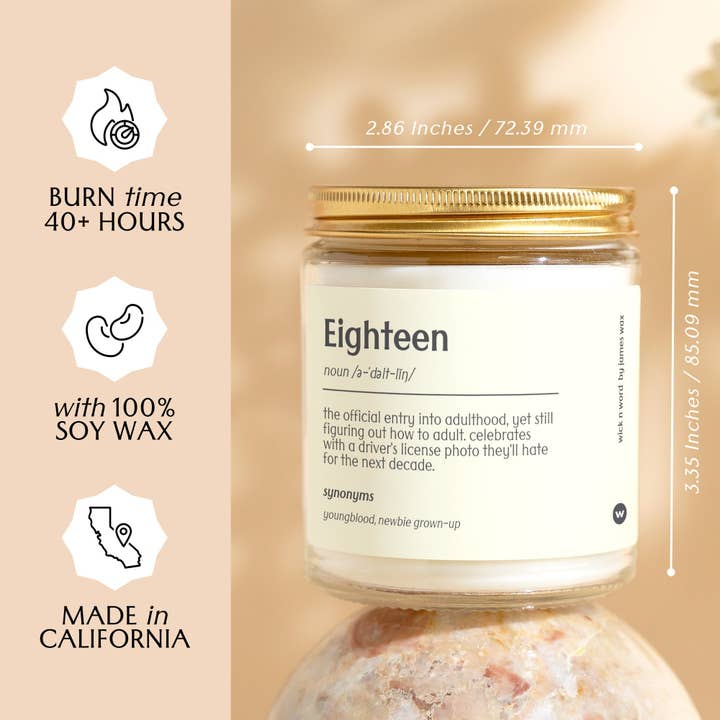 Wick n Word - Wholesale Jar/Filled Candle - Personalized 18th Birthday Gift The Adultling Age Definition Candle Gift for 18th Birthday A0183