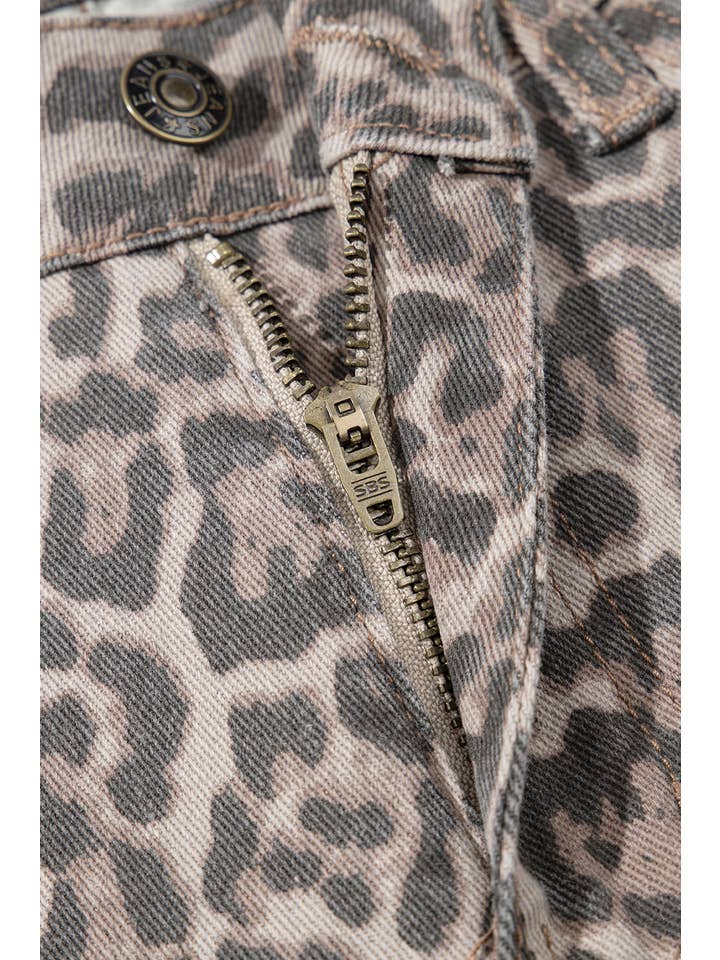 Brown 66 Western Leopard Frayed Edge Wide Leg High Waist Jeans for wholesale on Faire6