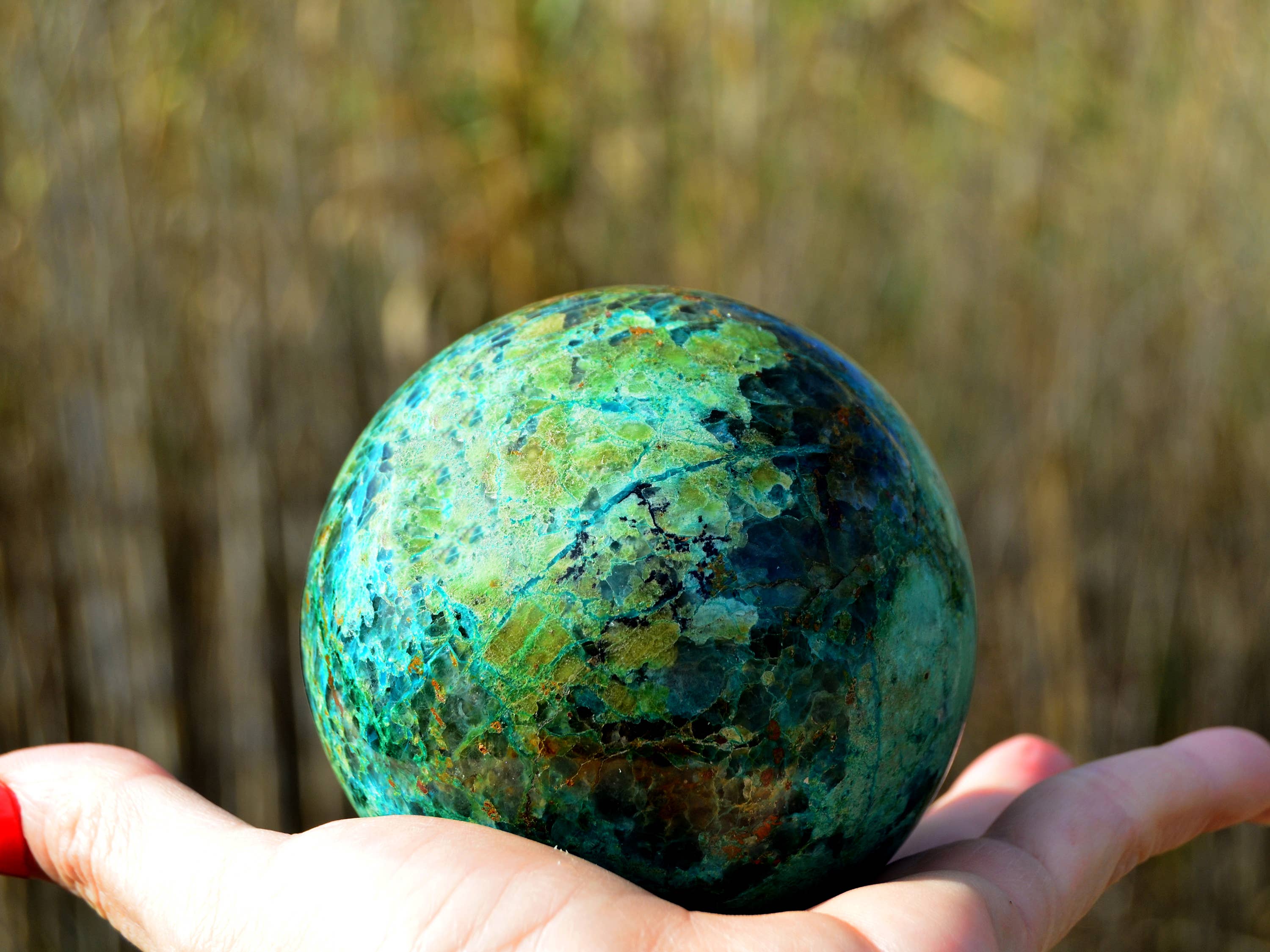 Kaia & Crystals - Wholesale Spiritual Stone/Crystal - XL Chrysocolla Sphere  (65mm - 100mm)2