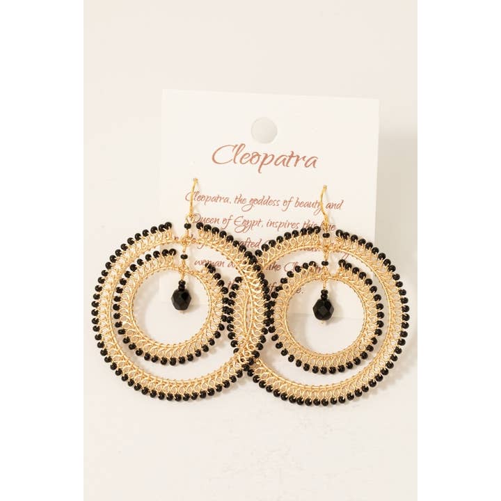Black Intricate Layered Beaded Hoop Dangle Earrings for wholesale on Faire