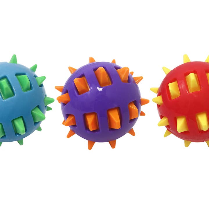 Multipet Spike TPR Ball Dog Chew Toy Assorted Colors 4.5" for wholesale by Pet Palette Distribution