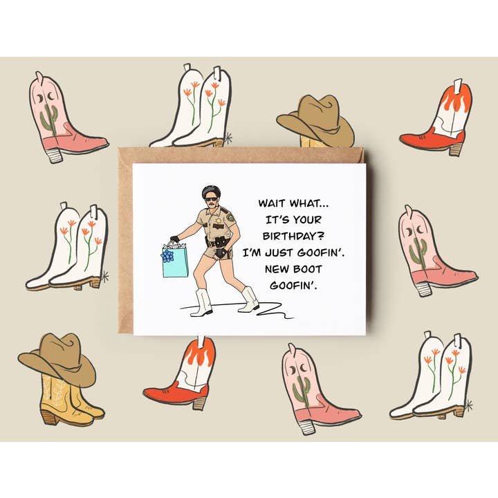 Dangle New Boot Birthday Card for wholesale by Sarah Pilar
