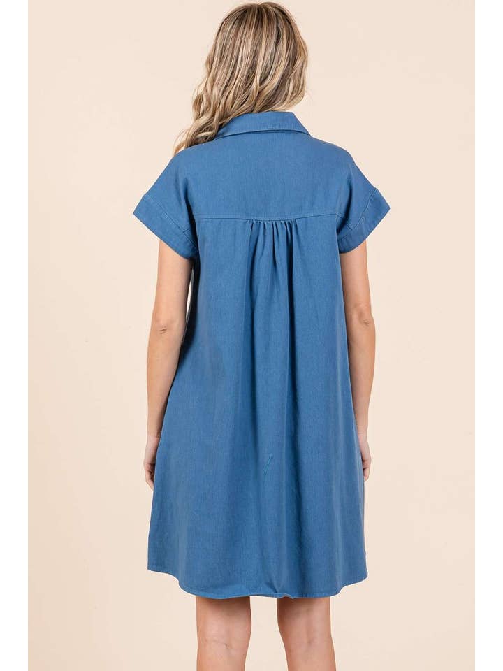 mittoshop - Wholesale Dress - Women's - TWILL SHORT SLEEVE COLLARED MINI DRESS