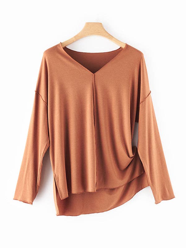 VividLux – wholesale Sleepwear set – Women's – Casual High-Low Solid Color V-Neck Pajama Set24