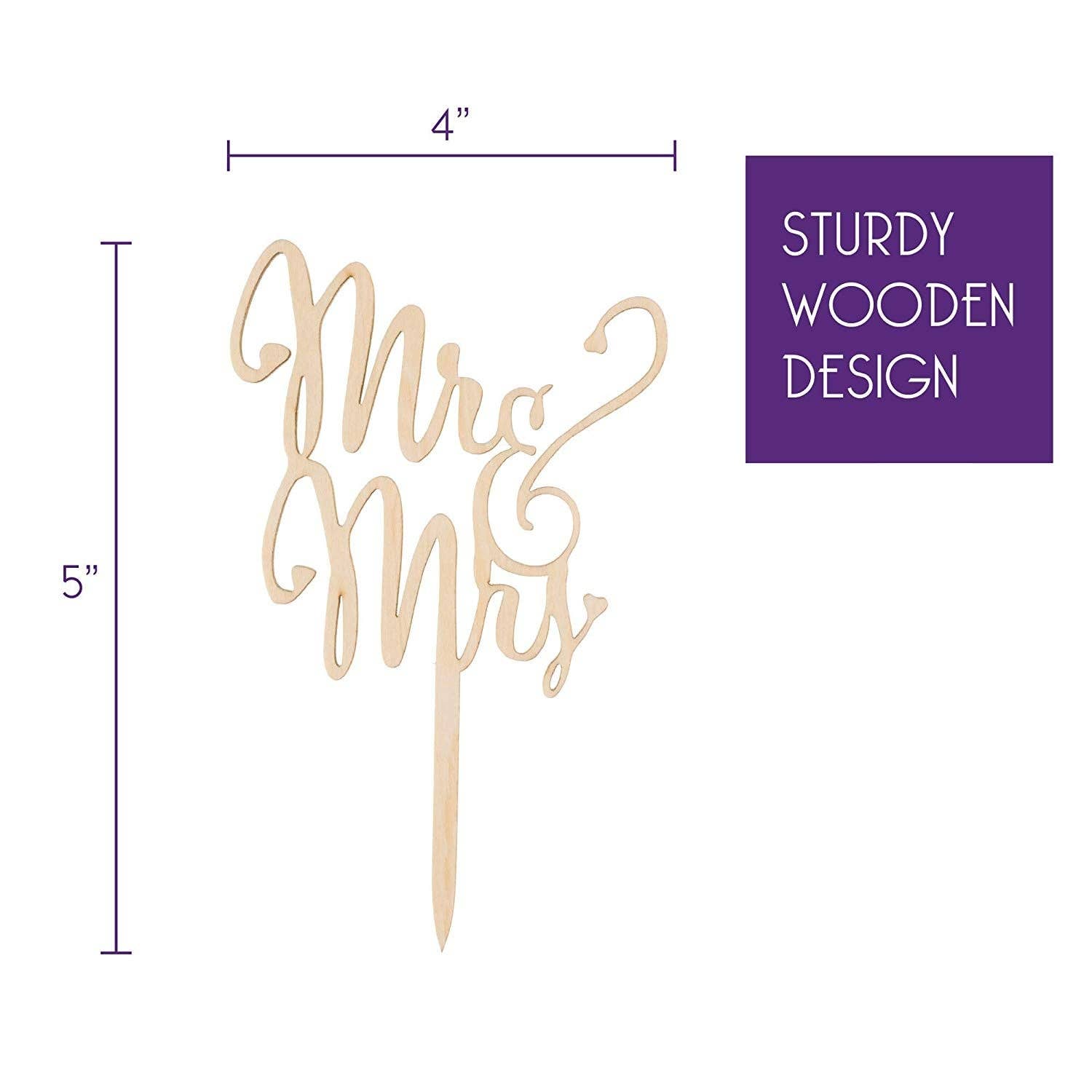Ella Celebration - Wholesale Cake/Cupcake Topper - Mr & Mrs Wooden Wedding Cake Topper1