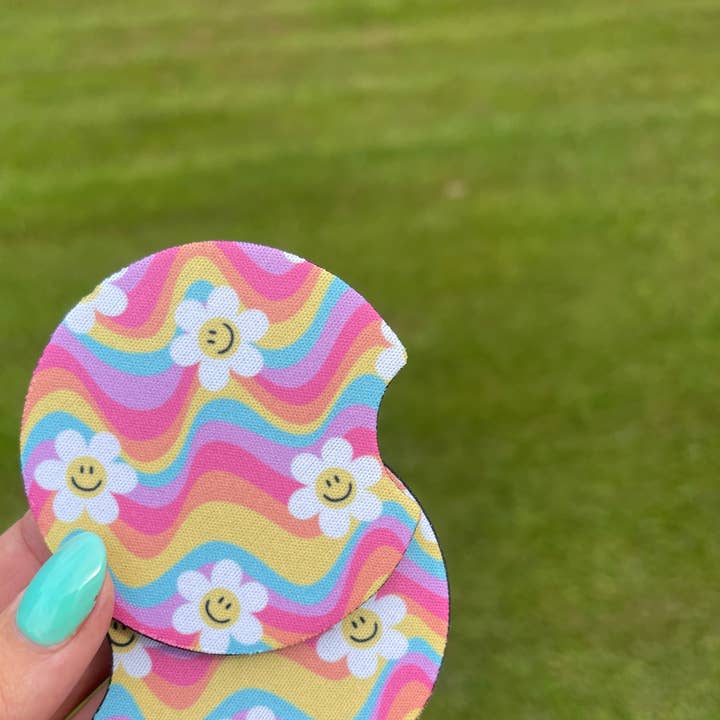 Groovy Flower Car Coaster Set for wholesale by SarahMackenzieStudio