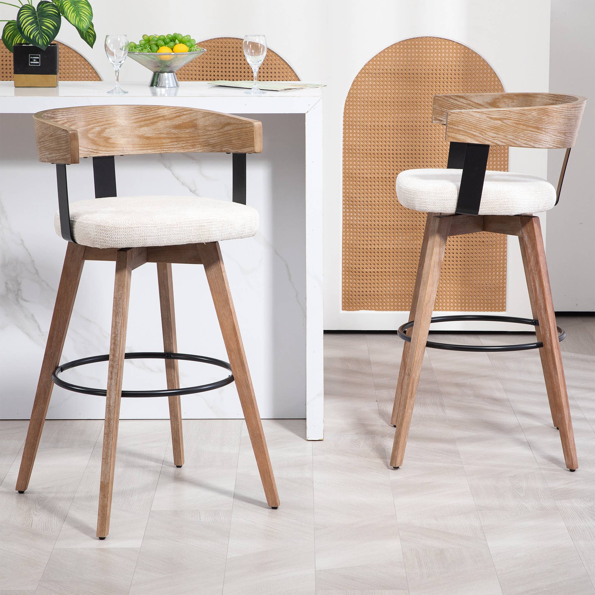 Glamour Home - Wholesale Stool - Beck Beige Linen Fabric Bar Stool with Natural Wood6