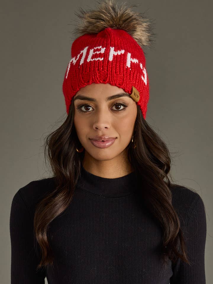 Gorro Vermelho Festivo Pom por atacado de Panache Apparel Co.