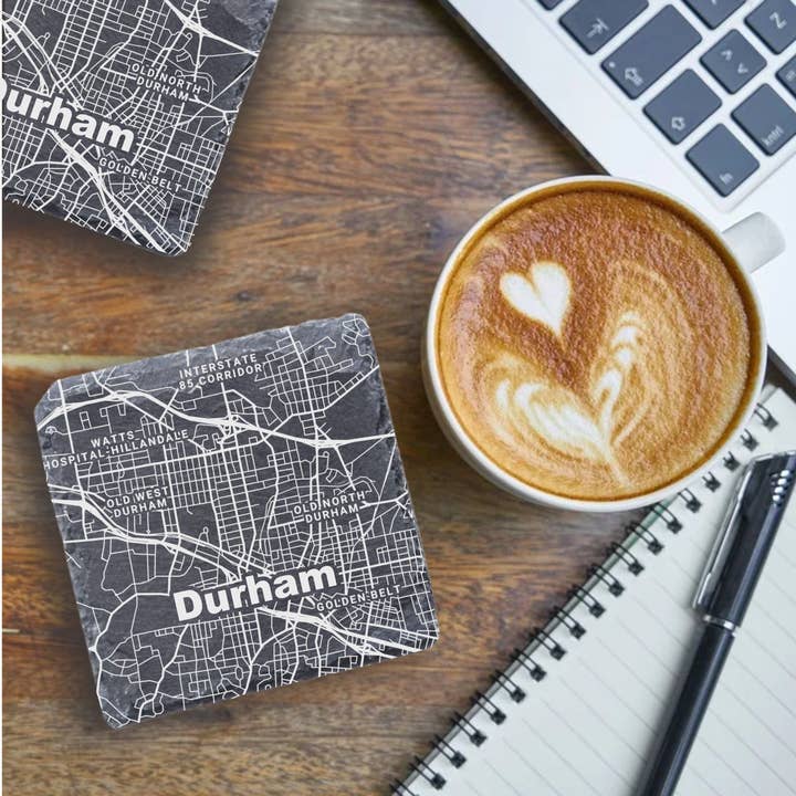 Blue Ridge Mountain Gifts - Wholesale Coasters - Durham NC Map - UV Printed Slate Coasters