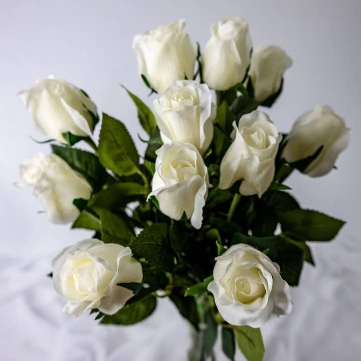 Realistic Artificial Flowers - Wholesale Artificial flowers - White Real Touch Open Bud Rose - Realistic Artificial Flowers2