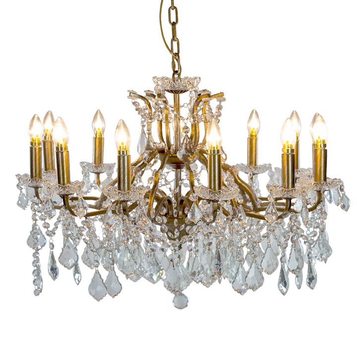 Large 12 Branch Brushed Gold Shallow Chandelier for wholesale by McGowan & Rutherford Ltd