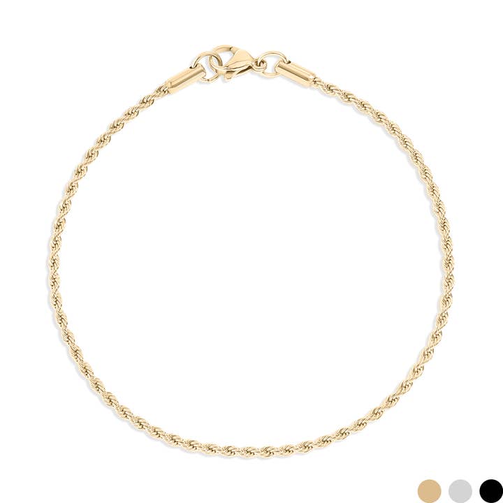 WJW - Wholesale Link & Chain Bracelet - Rope Chain Bracelet / Anklet - Gold, Silver, Black1