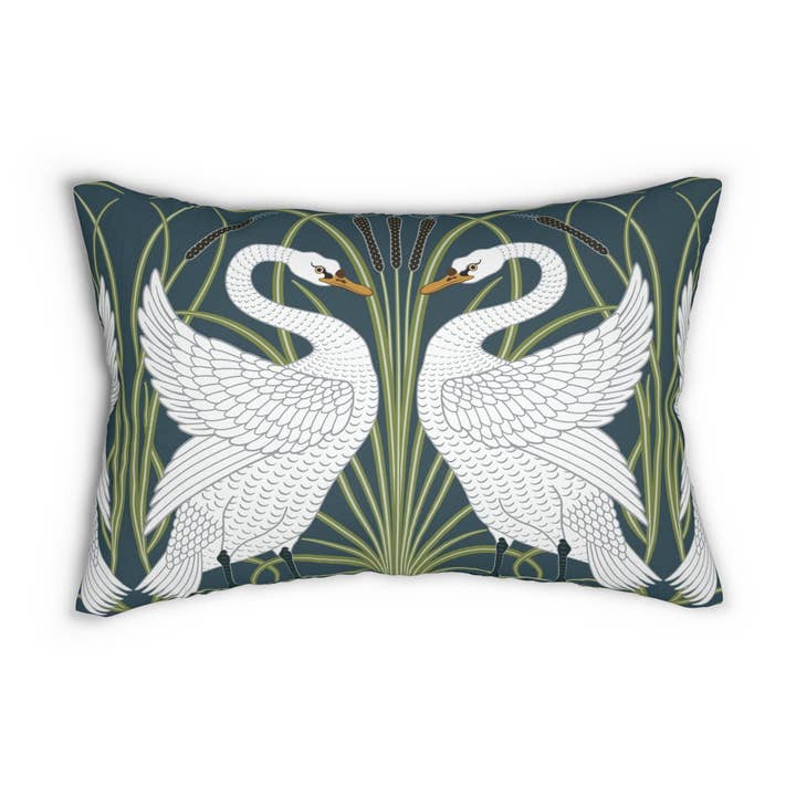 Coussin lombaire inspiré par William Morris - Collection White Swan (Épicéa) pour la vente par Willy Morris Home Emporium