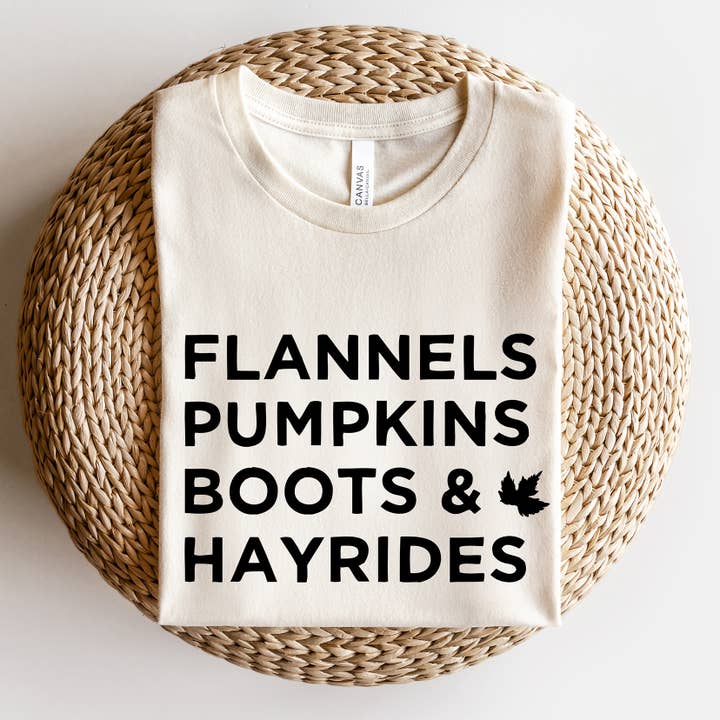 Flannels Pumpkins Boots Hayrides Fall T-Shirt October Shirt for wholesale by Zoe Creative Co
