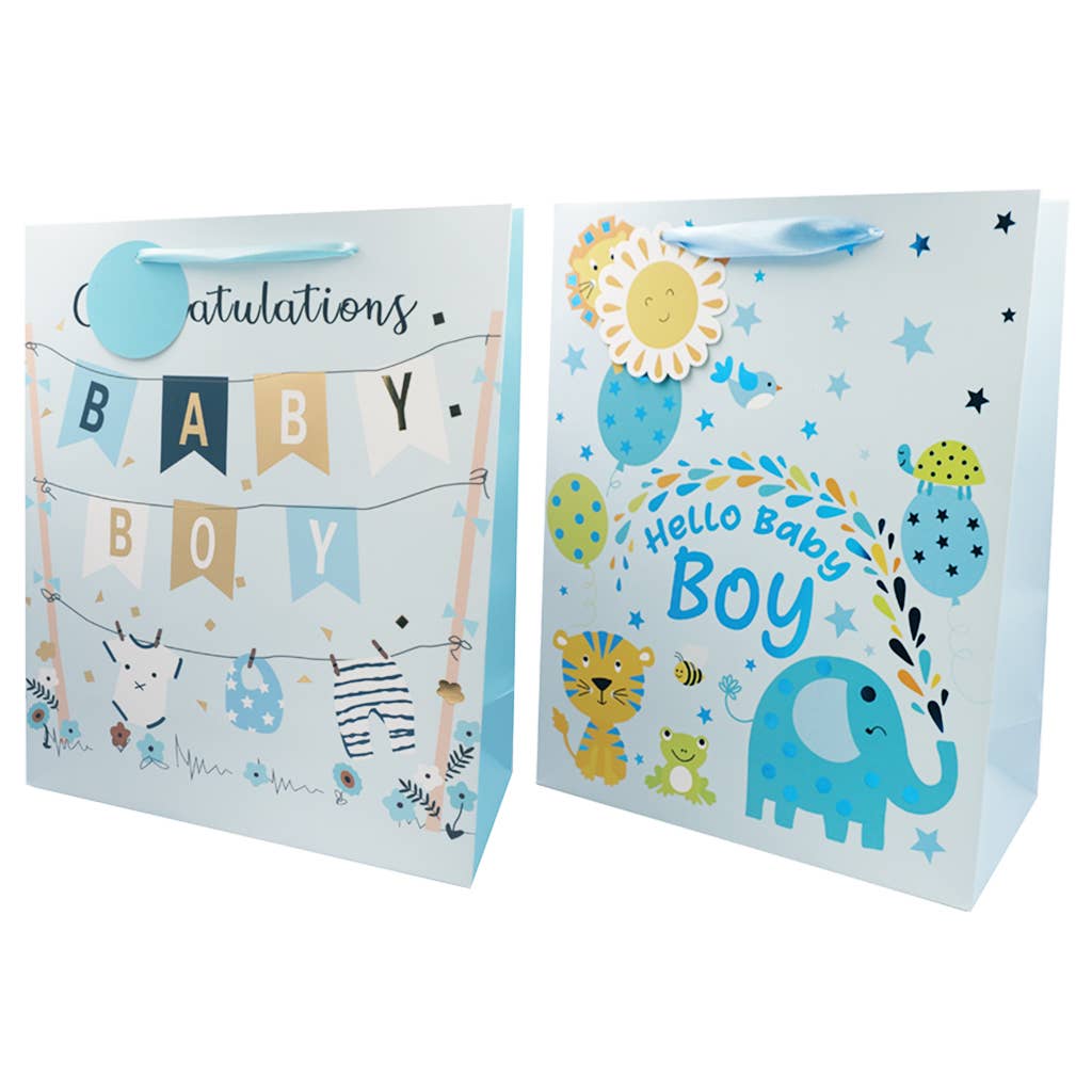 Angels Craft - Wholesale Cadeautasje - Cadeautassen voor Babyjongens – Folie Voorkant, Linten Handvatten0