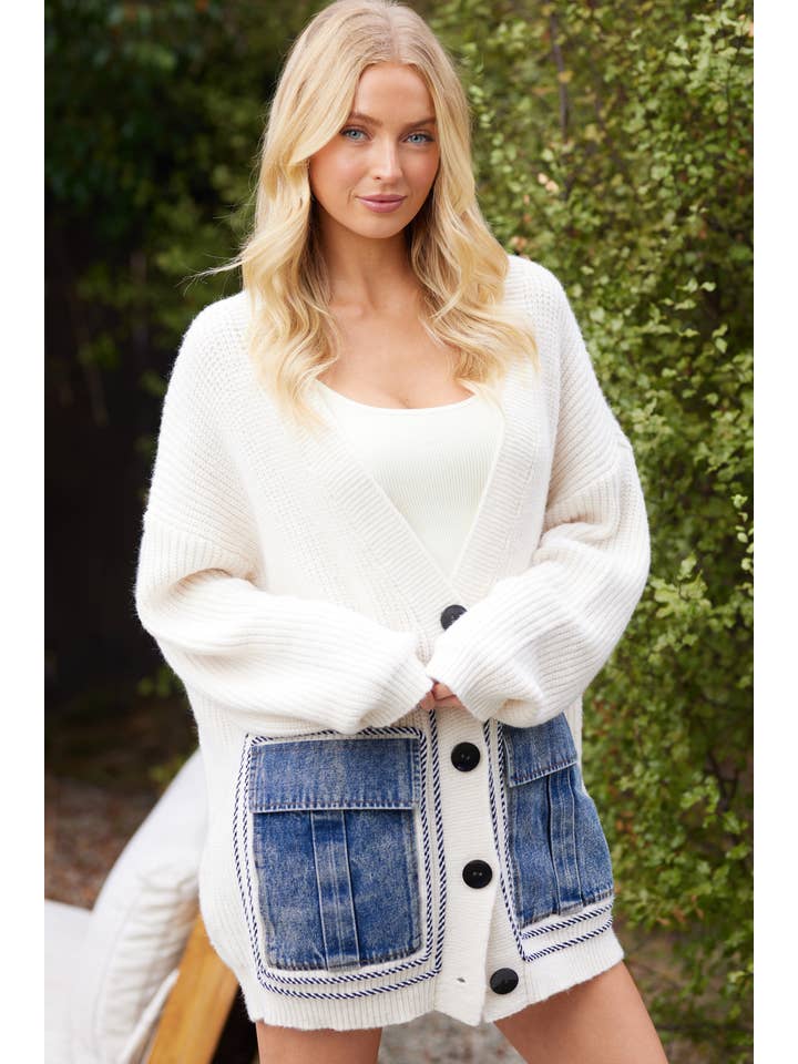 Off White Denim Pocket Cardigan for wholesale on Faire1