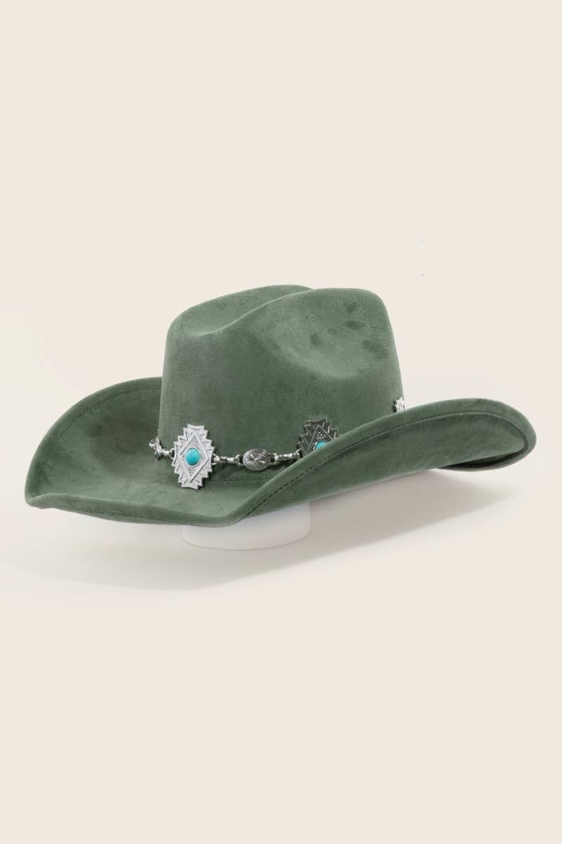 Anarchy Street - Vente Chapeau en feutre - femme - Chapeau de cowboy western avec ceinture concho à clous turquoise7