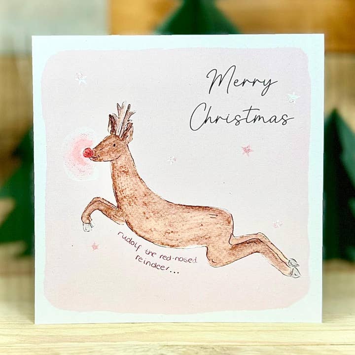 Rudolf den rödnosade renens julkort för wholesale av Arty Bee Designs