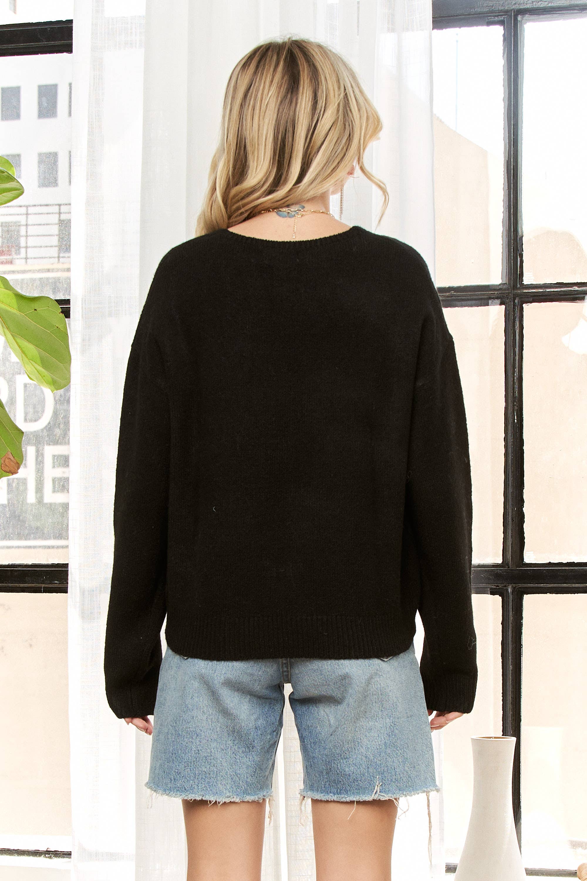 Madelyn - Wholesale Knit Sweater - Women's - LESW4053-V-NECK DESIGN EMBROIDERY SEQUIN SWEATER5