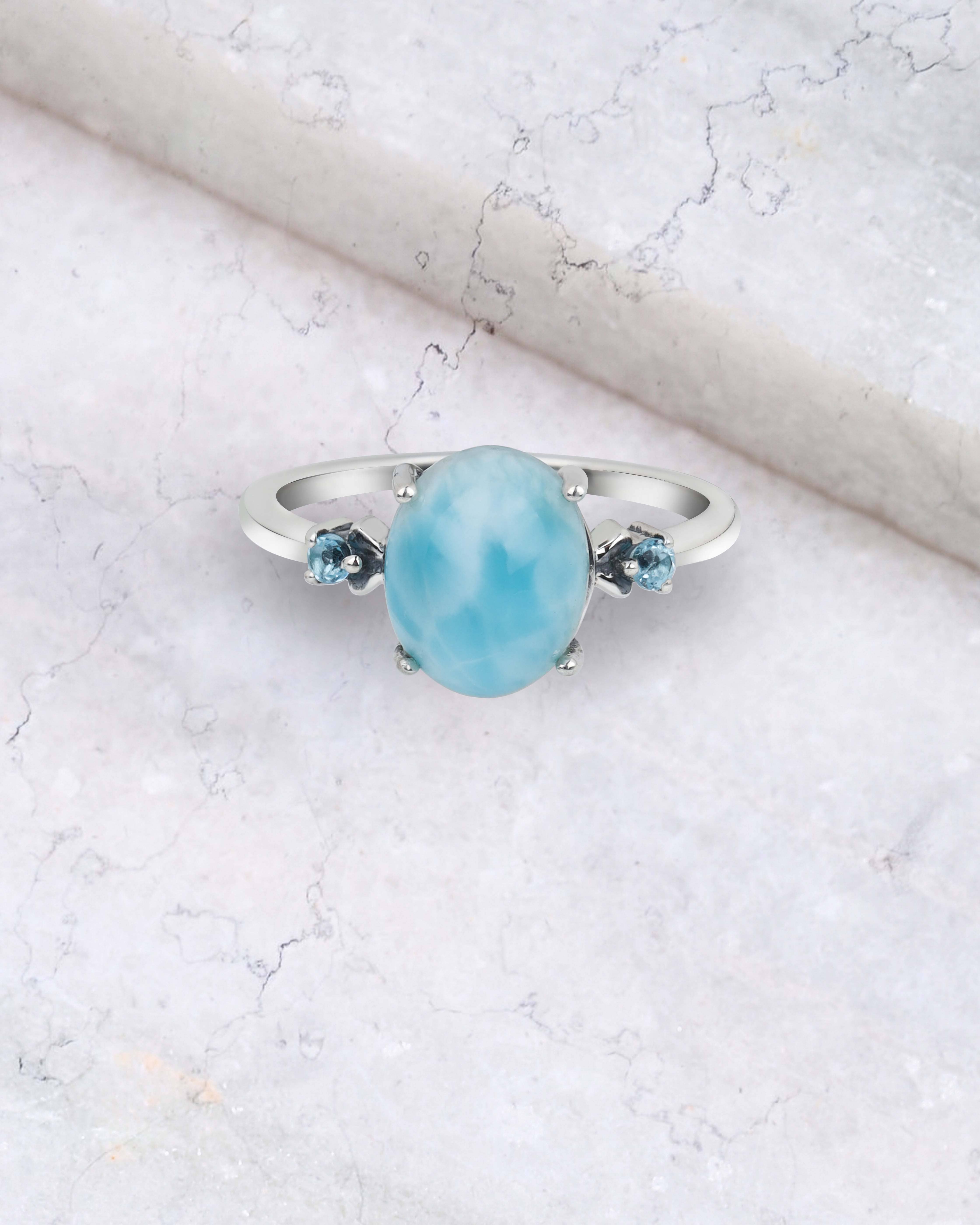 Tiramisu - Wholesale Single Stone/Solitaire Ring - Sterling Silver Larimar Gemstone Solitaire Rings1