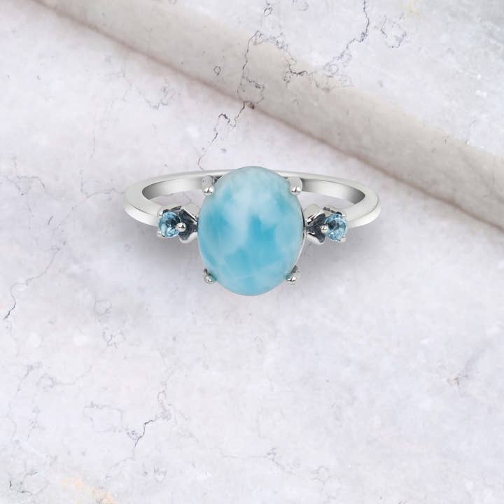 Tiramisu - Wholesale Single Stone/Solitaire Ring - Sterling Silver Larimar Gemstone Solitaire Rings1