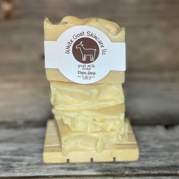 Plain Jane goat milk bar soap for wholesale by White Goat Skincare LLC