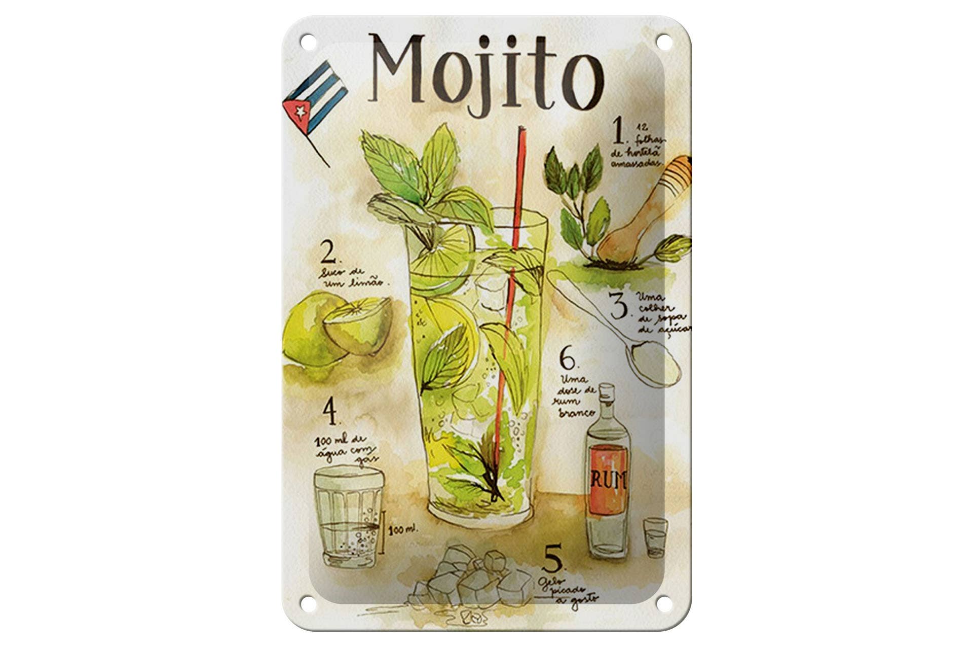 Femer – wholesale Sign – Tin sign recipe 12x18cm Mojito Rum suco de Limăo Agua0