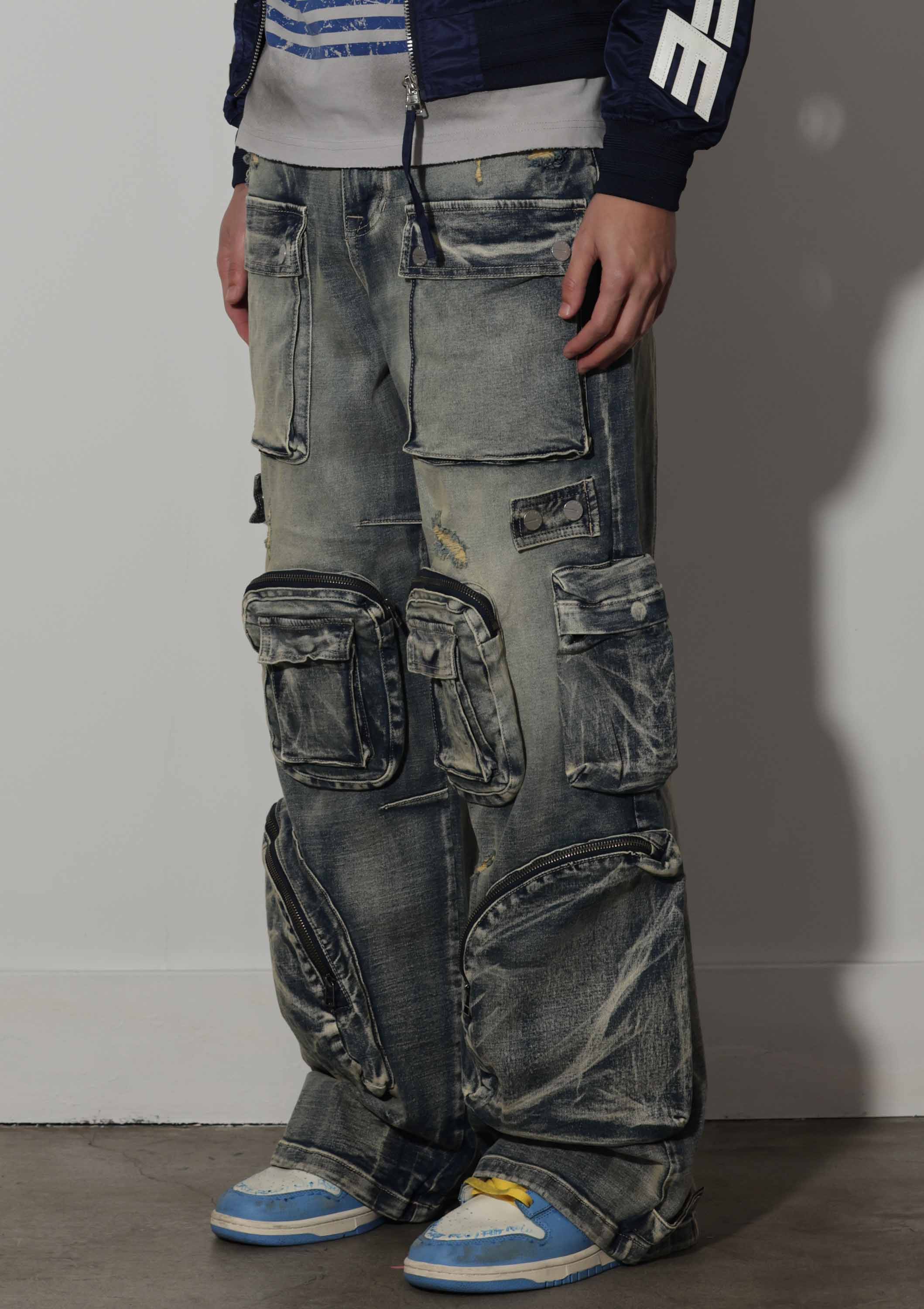 First Row - Vente Jean – homme - Pantalon cargo large en denim utilitaire Y2K3