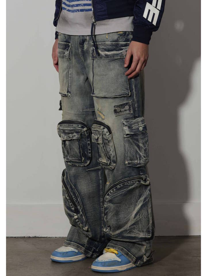 First Row - Wholesale Jeans - Men's - Y2K UTILITY CARGO DENIM PANTS3