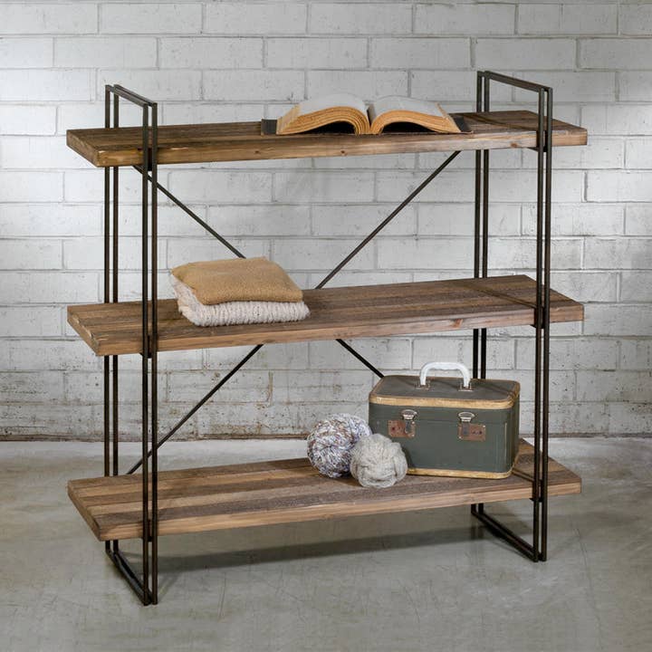 Tripar International - Wholesale Free Standing Shelf - Metal Display Unit with 3 Wood Shelves2