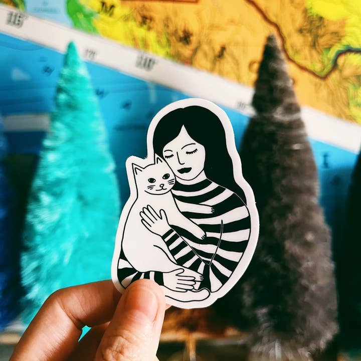 Jessica Holly Creative - Vente Autocollant - Autocollant en vinyle simple 'Portrait d'une maman chat', 3 pouces2