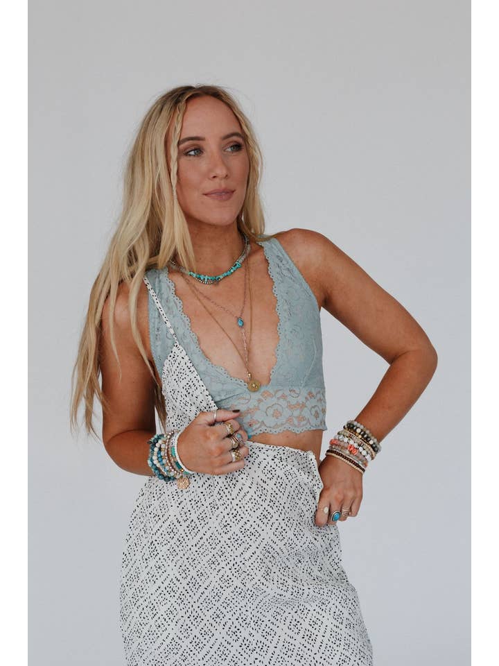 Peyton Lace Cross Back Bralette - Seafoam for wholesale on Faire