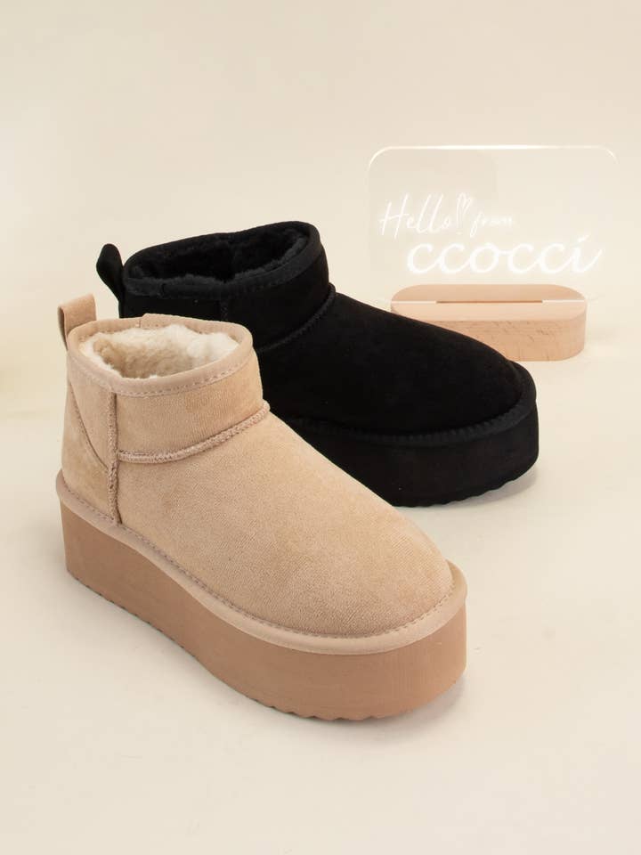 CCOCCI - Wholesale Platform Heels - Women's - BENJI MINI ANKLE PLATFORM HEEL FUR-LINED FUR LINED BOOTS