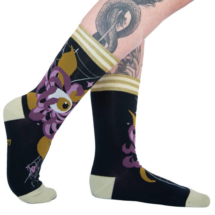 Arachnid's Bloom Crew Socks for wholesale by FootClothes LLC