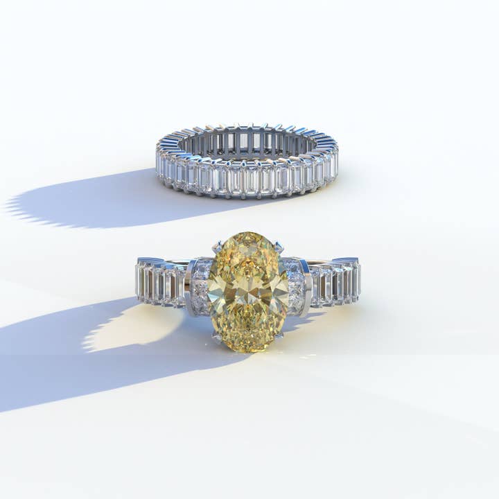 Fancy Yellow Oval Cut Lab-Grown Diamond Wedding Ring Set – Bellora for wholesale by Mohana Jewels - Luxury