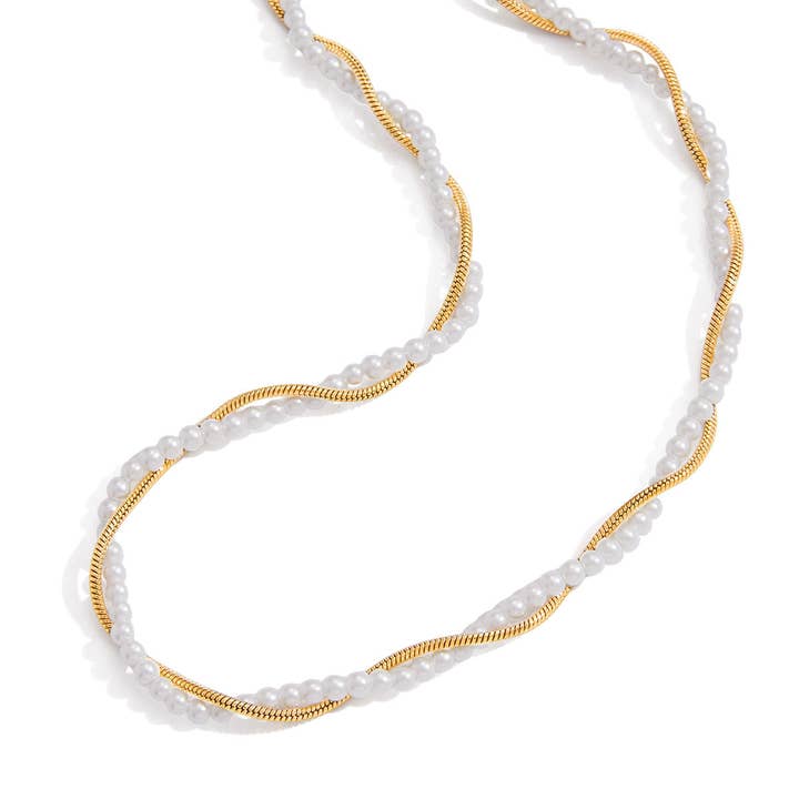 18k Edelstahl Perlen- und Gold-Twist-Kettenhalskette (LSSGN167) für den Großhandel von Lyza Jewels