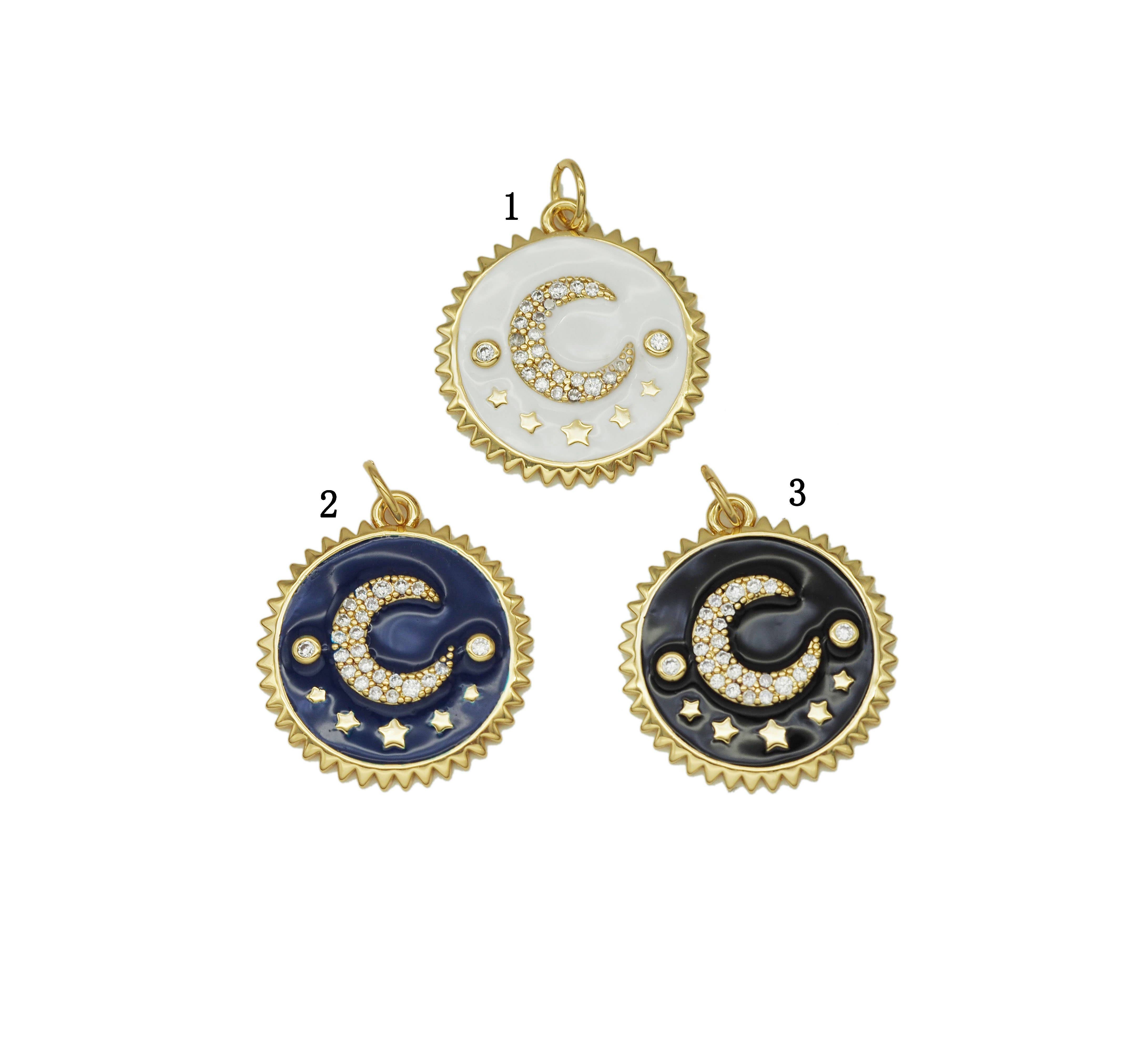 BestBeads&Beyond – Großhandel Individueller Charm/Anhänger – CZ Emaille Crescent Moon Stern auf runder Münze Charm, Artikelnummer #Y701