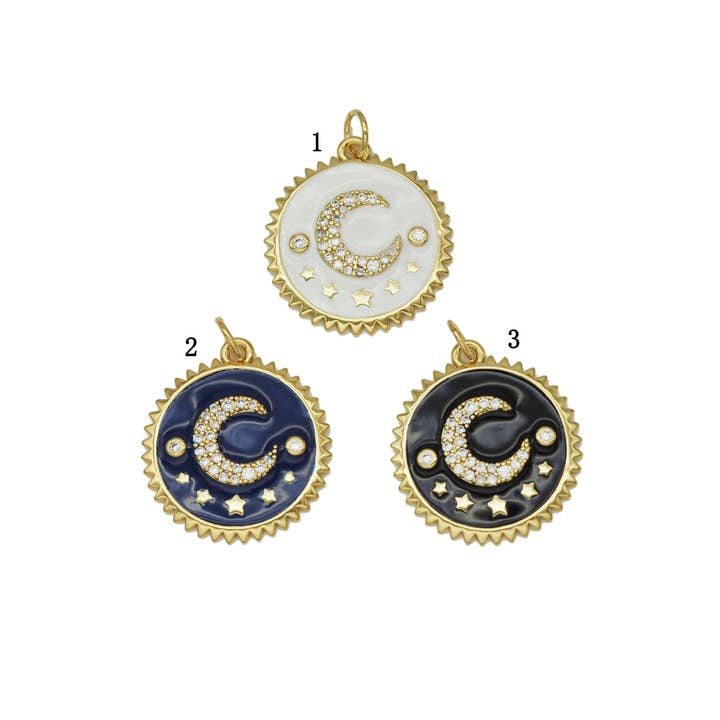 BestBeads&Beyond - Wholesale Individuele bedel/hanger - CZ Emaille halve maan ster op ronde munt charme, sku #Y701
