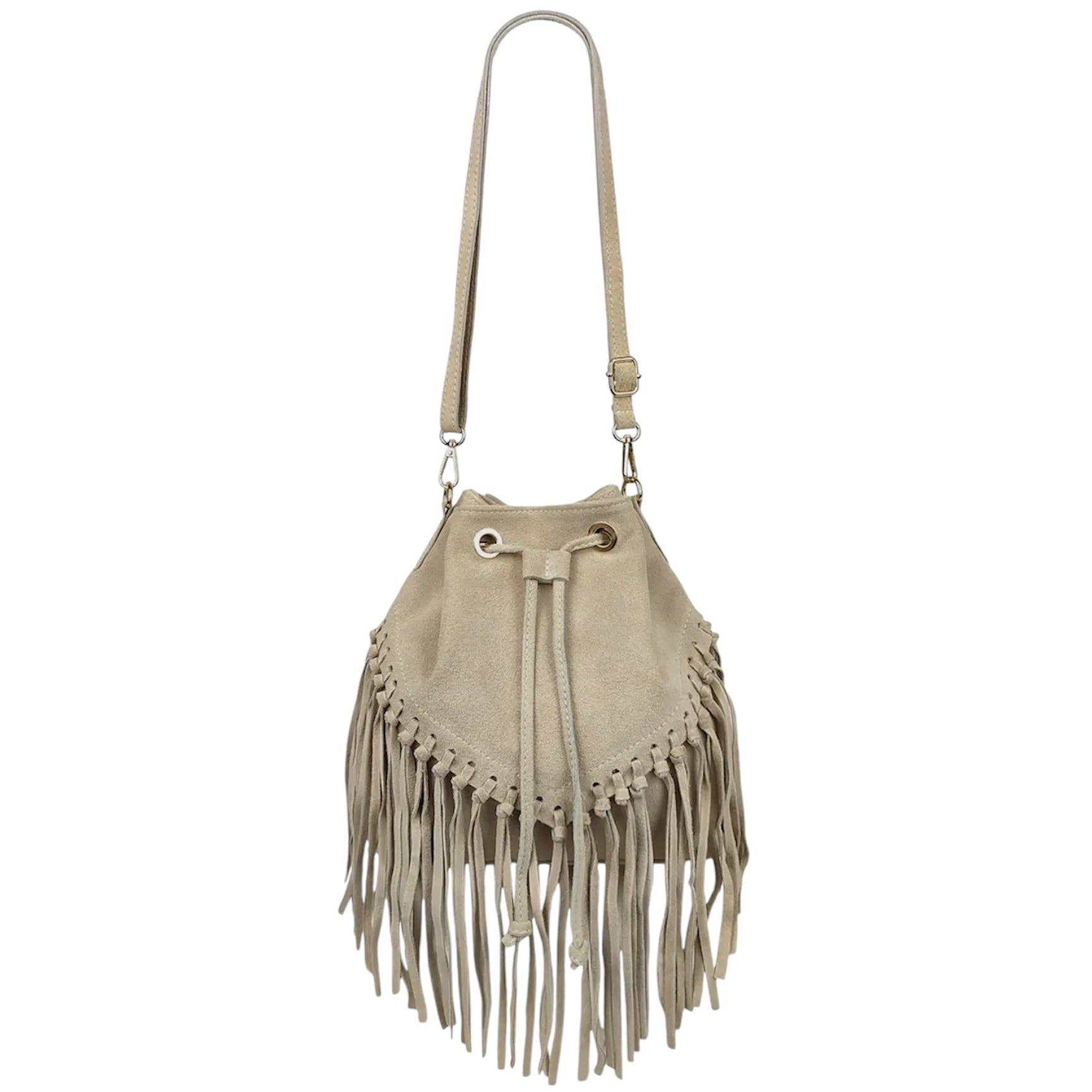 MODARNO - Vente Sac porté épaule – femme - Sac en daim Modarno à franges 26x13x26 cm11