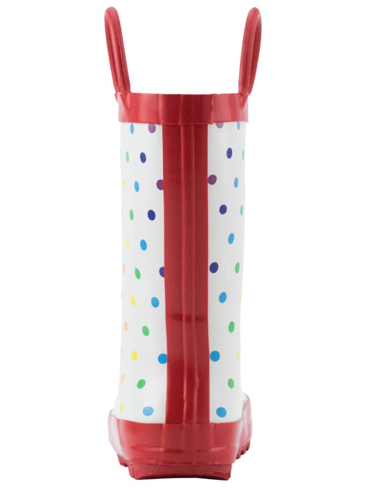 Oaki - Wholesale Rain Boots - Kids - Loop Handle Boots, Rainbow Polka Dot