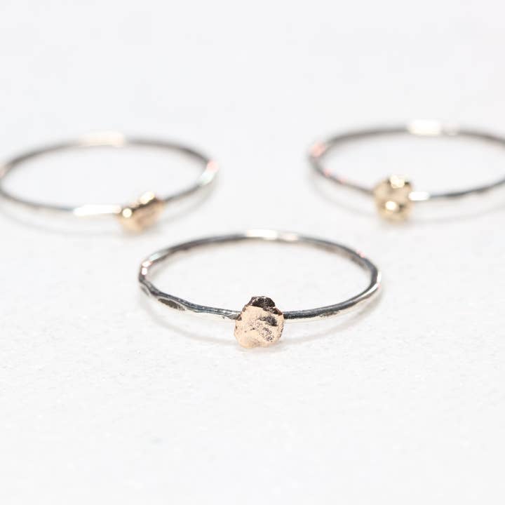 Esme - Wholesale Band/Stacked Ring - 14k Solid Gold Nugget Stacking Ring on Sterling Silver Band