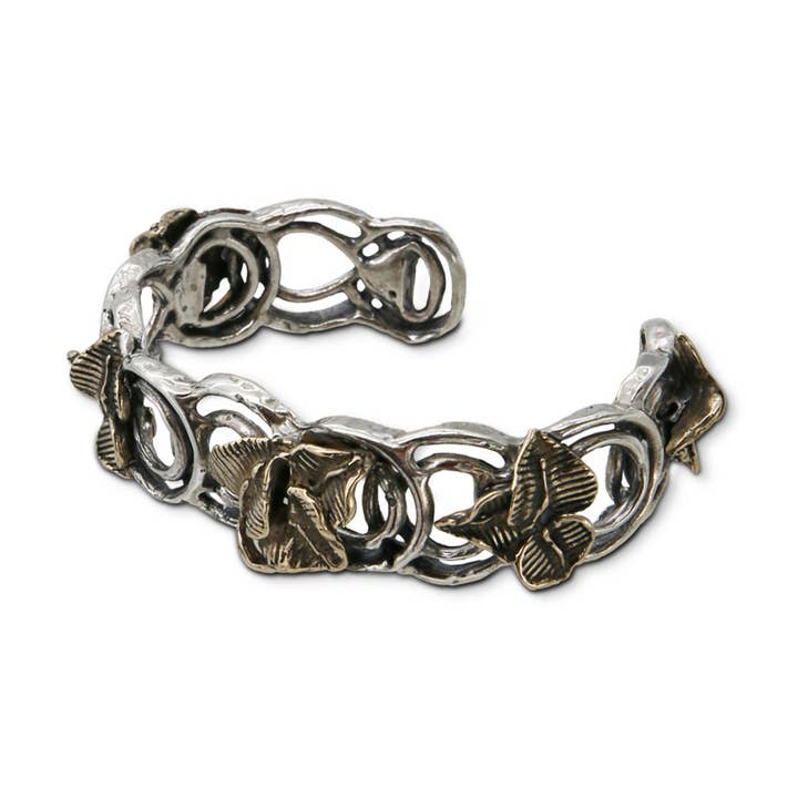 Bracelet rigide en forme de cœur en argent 925 et bronze - BA077 pour la vente par Mandile Gioielli