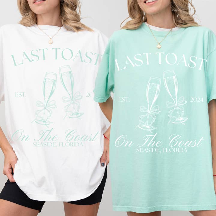Custom Last Toast Champagne Cheers Bachelorette T-Shirts for wholesale by COTTON PRESS CO.