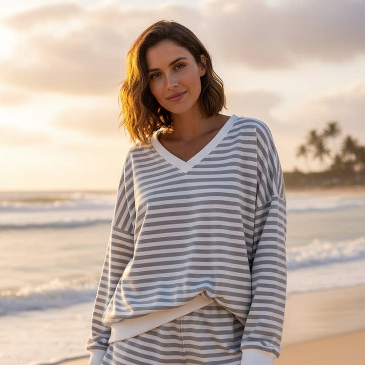 Women Striped Long Sleeve Top and Shorts 2-Piece Lounge Set and other Purchase Wholesale ensemble pour femme. Free Returns & Net 60 Terms on Faire trending on Faire.