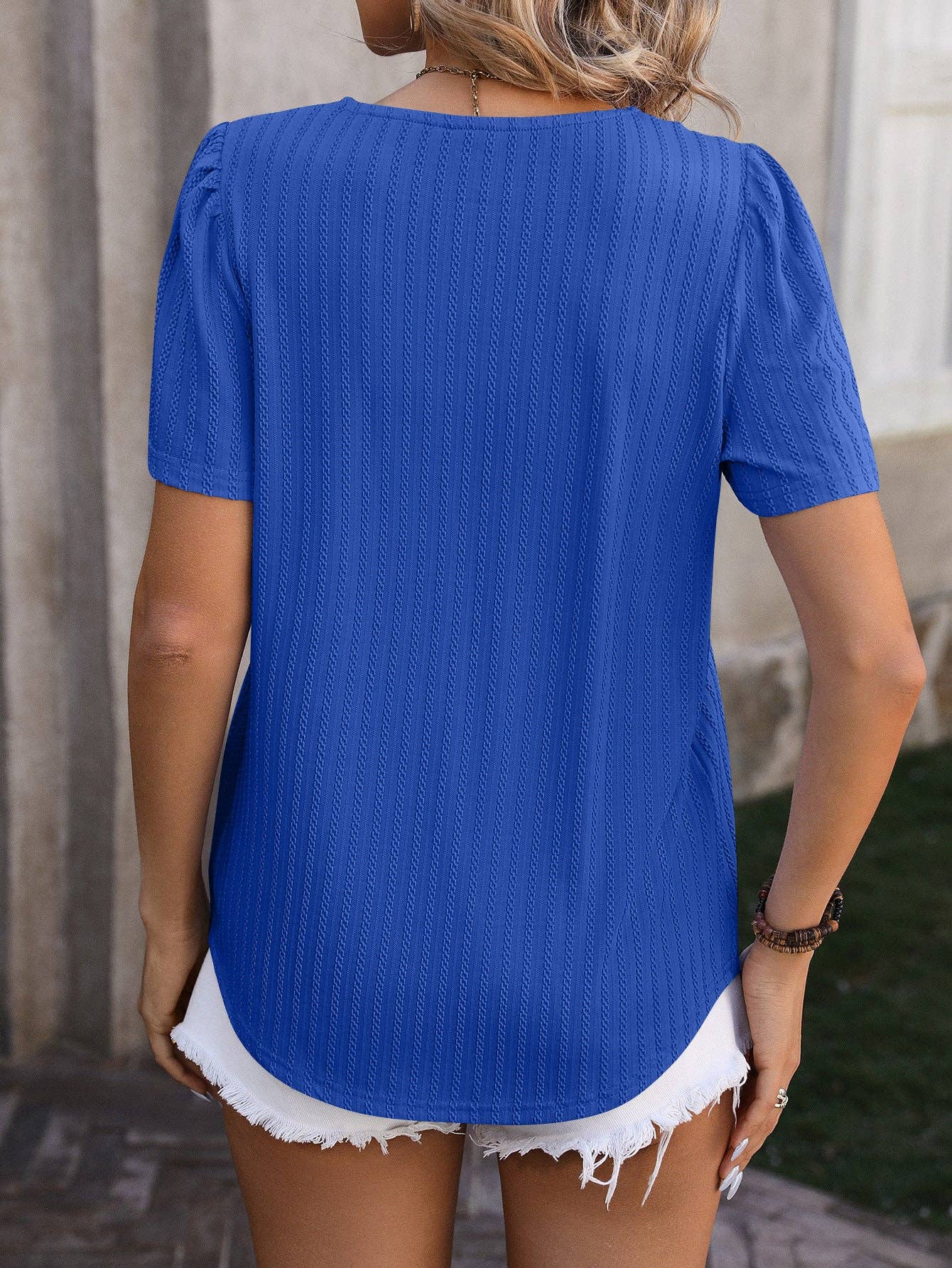 Lovesoft - Wholesale Blouse - Women's - Pleated Square Neck T Shirts Casual Petal Short Sleeve Blouses19