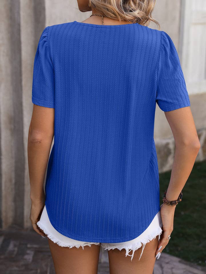 Lovesoft - Wholesale Blouse - Women's - Pleated Square Neck T Shirts Casual Petal Short Sleeve Blouses19