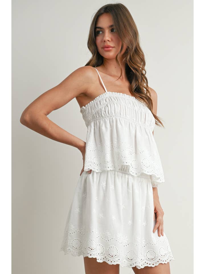 WHITE Eyelet Ruffle Smocked Skirt - BMS7764 for wholesale on Faire