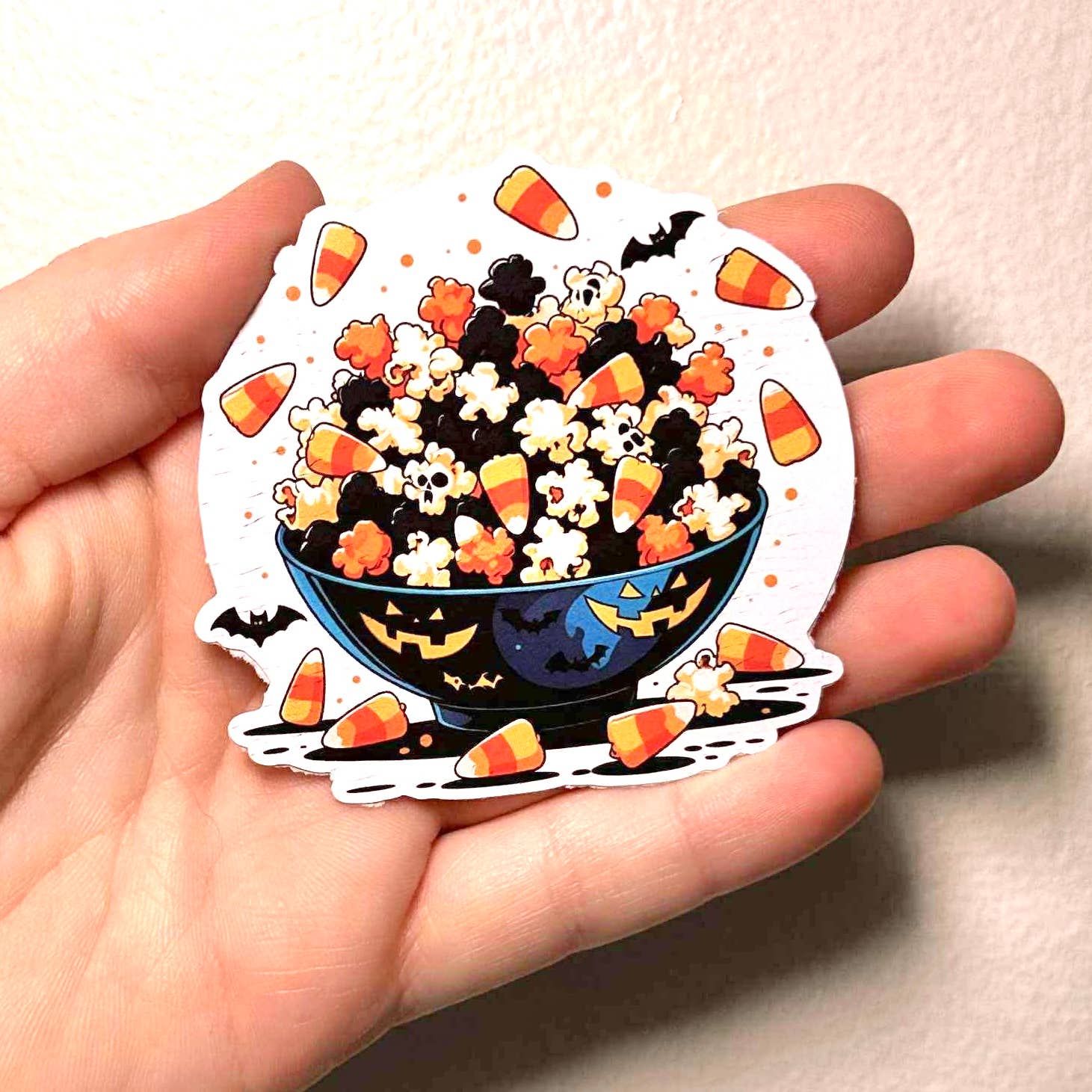 Oily Graphic Creations - Wholesale Sticker - Black Popcorn & Candy Corn- Scary Popcorn Sticker/Magnet