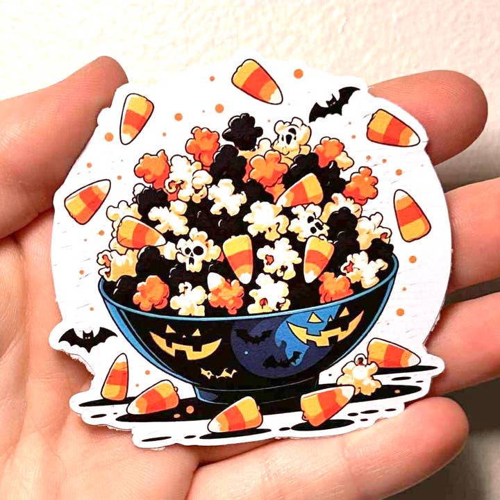 Oily Graphic Creations - Wholesale Sticker - Black Popcorn & Candy Corn- Scary Popcorn Sticker/Magnet0