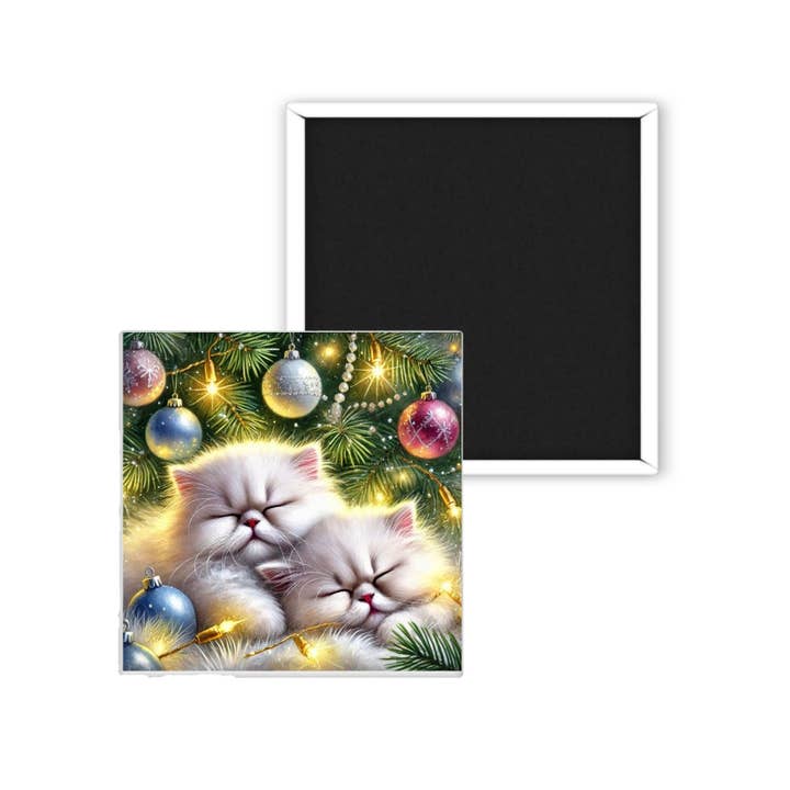 Holiday Nap Kittens Magnet – 2x2" Square for wholesale by Uniquely Designed By Rebecca